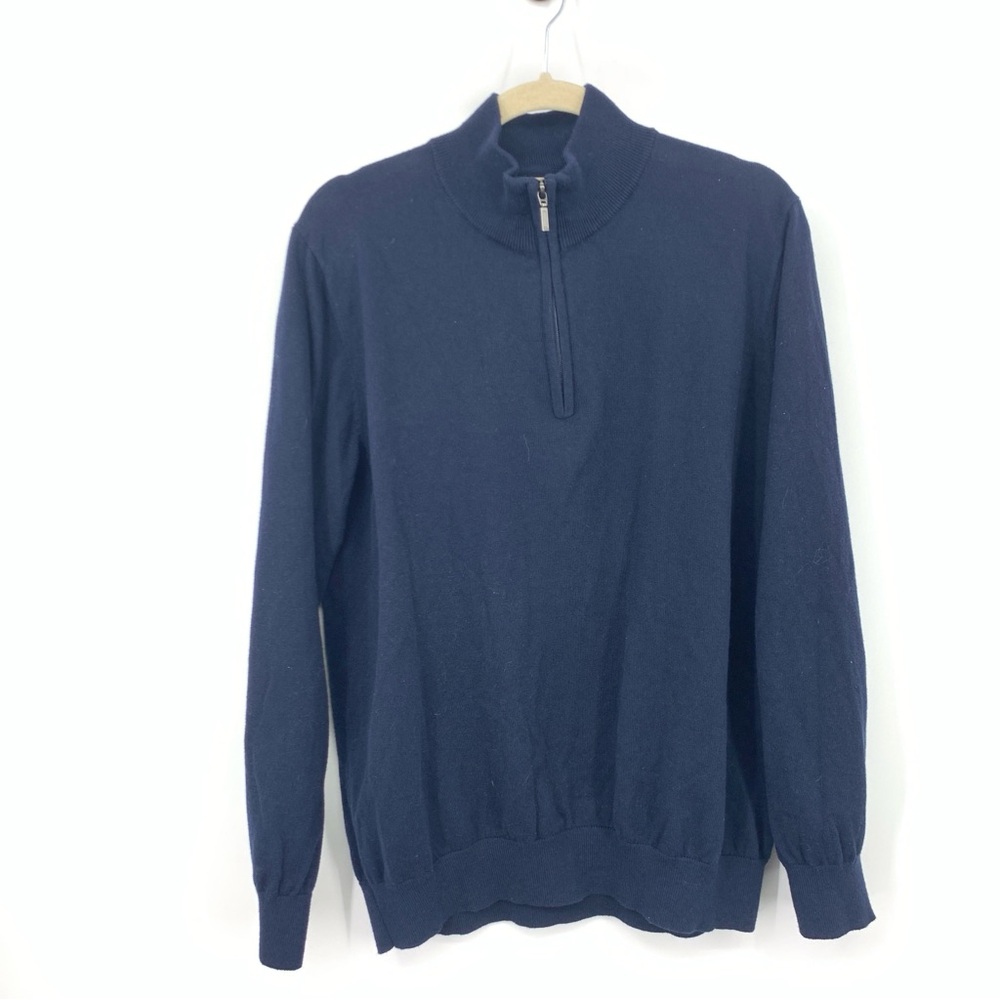 LL Bean Men Size XL Sweater 1/4‎ Zip Pullover Top Navy Blue Cotton Cashmere Knit